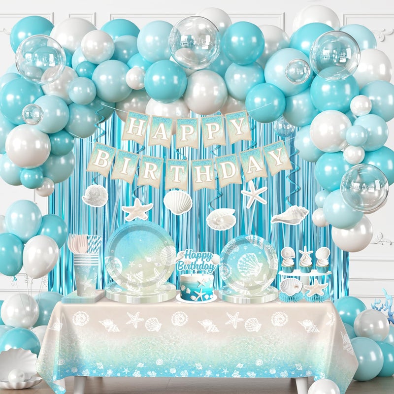 Cocomigo 299pcs Beach Birthday Party Decorations for Pet Lovers Worryfree Onestop Set for 25 Guests with Balloons Arch Banner Thick Plates and Cupcake Toppers Easy Setup for OceanThemed Party - Image 3