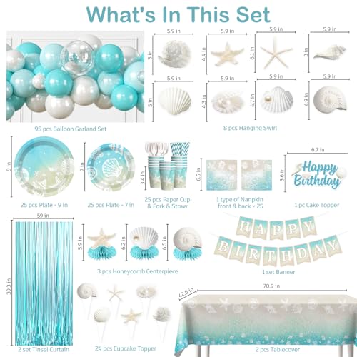 Cocomigo 299pcs Beach Birthday Party Decorations for Pet Lovers Worryfree Onestop Set for 25 Guests with Balloons Arch Banner Thick Plates and Cupcake Toppers Easy Setup for OceanThemed Party - Image 5