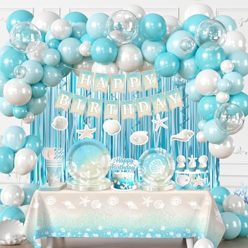Cocomigo 299pcs Beach Birthday Party Decorations for Pet Lovers Worryfree Onestop Set for 25 Guests with Balloons Arch Banner Thick Plates and Cupcake Toppers Easy Setup for OceanThemed Party - Image 1