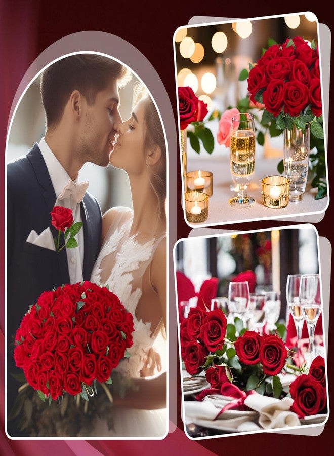 Ovveroche 90 Pcs Red Velvet Rose Artificial Flowers, 51cm Silk Wedding Fake Silk Roses Florals for Centerpieces DIY Bouquet Party Arrangement Bridal Home Decor - Image 4