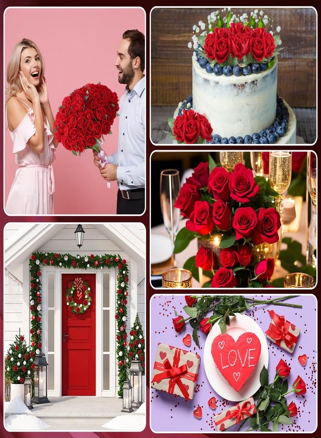 Ovveroche 90 Pcs Red Velvet Rose Artificial Flowers, 51cm Silk Wedding Fake Silk Roses Florals for Centerpieces DIY Bouquet Party Arrangement Bridal Home Decor - Image 3