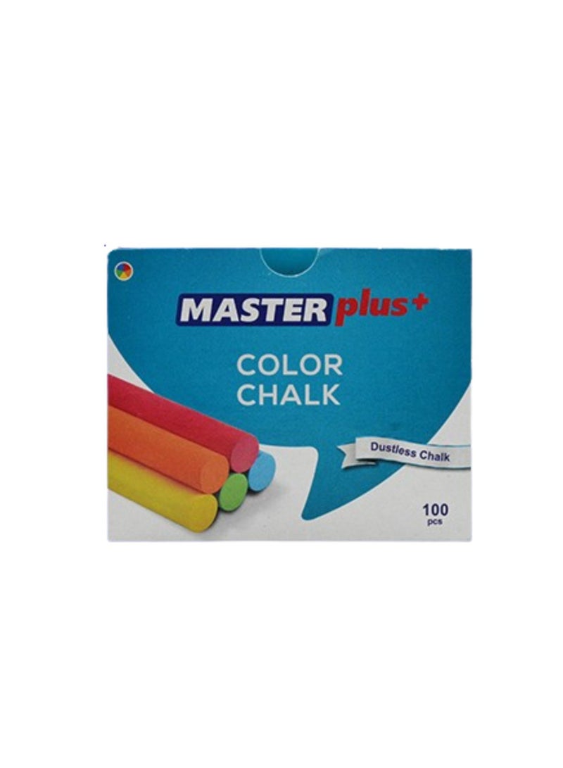 MASTER PLUS Chalks High Quality Dustless coloured Chalks Smooth Writting Calcium Chalks Non Brittle 100 Pieces Box - Image 1