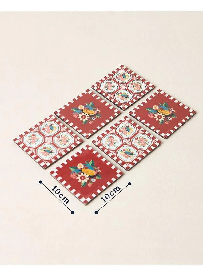Chumbak  Monal Wooden Coasters - Set of 6 | Kashmir Trails  | Best Price UAE