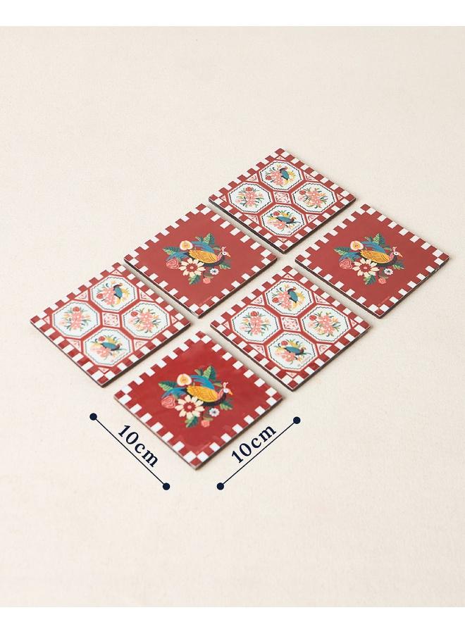 Chumbak Monal Wooden Coasters - Set of 6, 4" | Kashmir Trails - Image 5