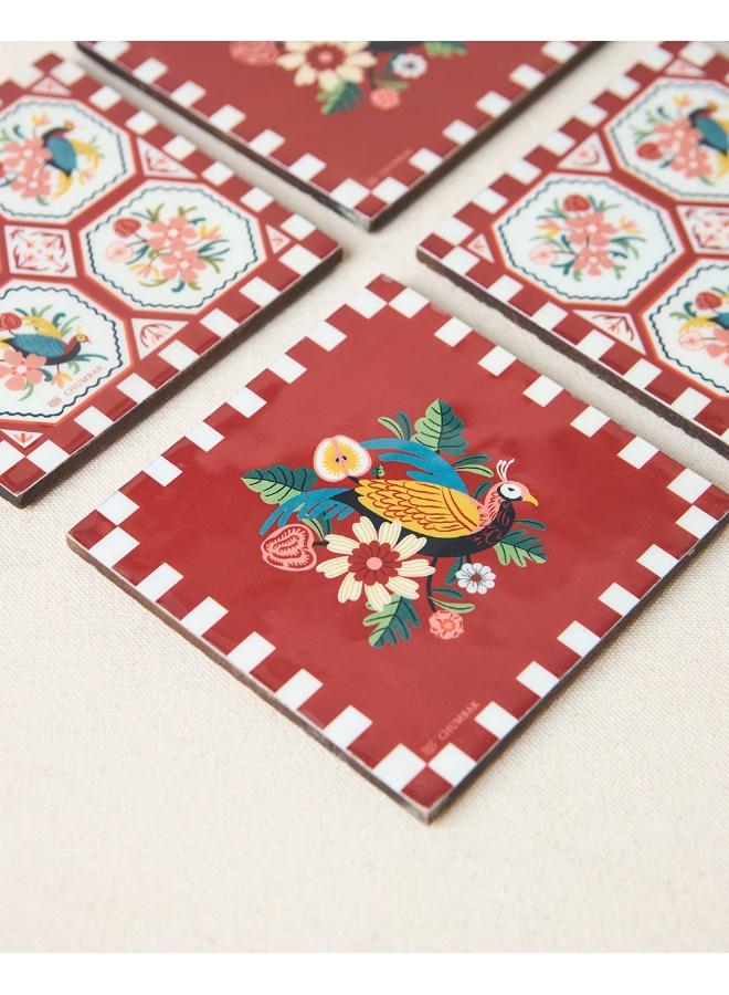 Chumbak Monal Wooden Coasters - Set of 6, 4" | Kashmir Trails - Image 4