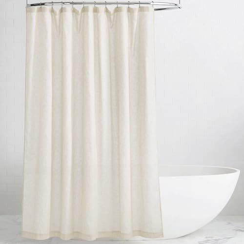 KGORGE Natural Linen Shower Curtain for Bathroom - Linen Blend Button Hole Semi Sheer Lightweight Waterproof Shower Curtains for Bathtub, 72 x 72 inches Long, Hooks Included - Image 1