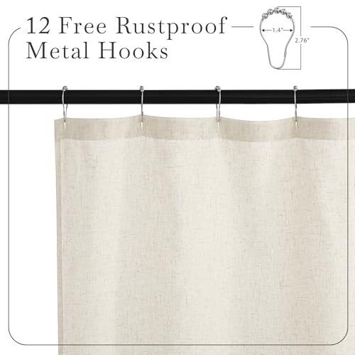 KGORGE Natural Linen Shower Curtain for Bathroom - Linen Blend Button Hole Semi Sheer Lightweight Waterproof Shower Curtains for Bathtub, 72 x 72 inches Long, Hooks Included - Image 3