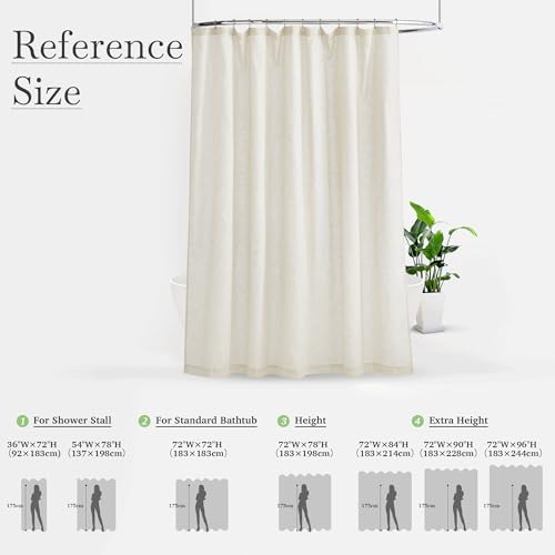 KGORGE Natural Linen Shower Curtain for Bathroom - Linen Blend Button Hole Semi Sheer Lightweight Waterproof Shower Curtains for Bathtub, 72 x 72 inches Long, Hooks Included - Image 5