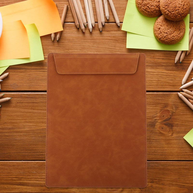 A4 Brown Leather Clipboard With Writing Pad Document Holder And Smooth Surface - Image 5