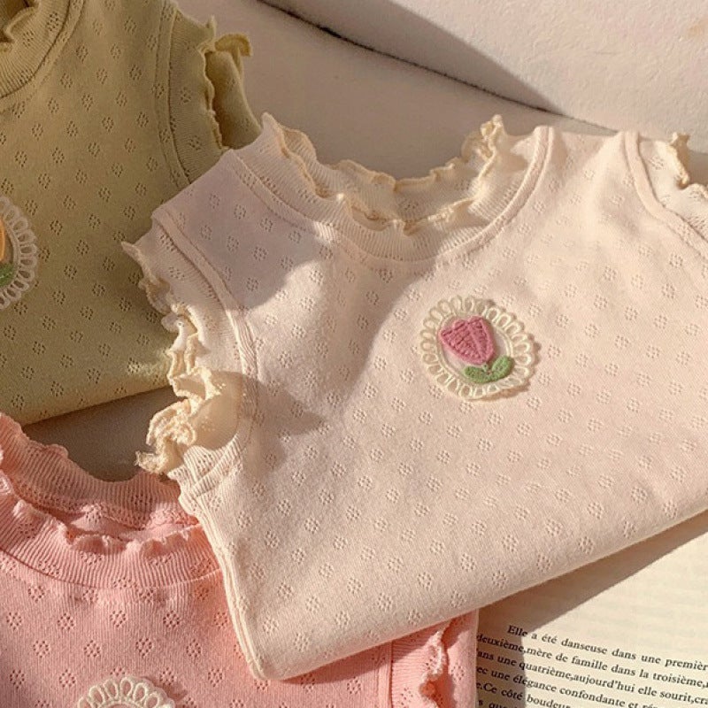تي شيرت صيفي بدون أكمام للأطفال من القطن مع رسومات كرتونية، سترة قصيرة الأكمام للفتيات بألوان متعددة - Image 1