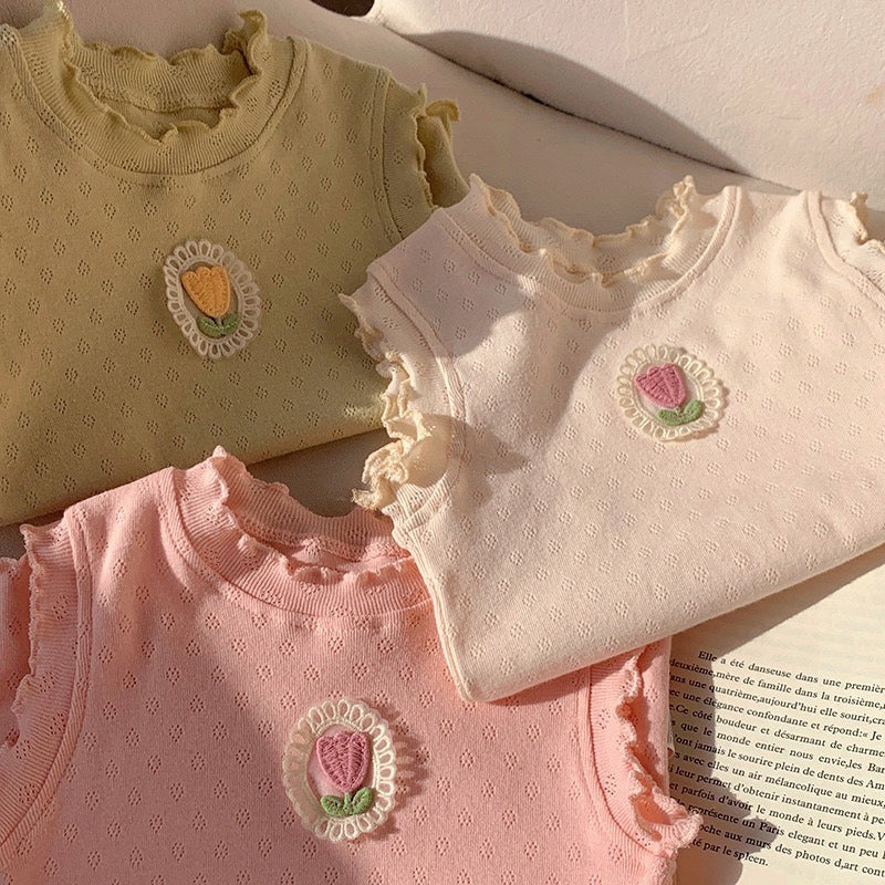 تي شيرت صيفي بدون أكمام للأطفال من القطن مع رسومات كرتونية، سترة قصيرة الأكمام للفتيات بألوان متعددة - Image 5