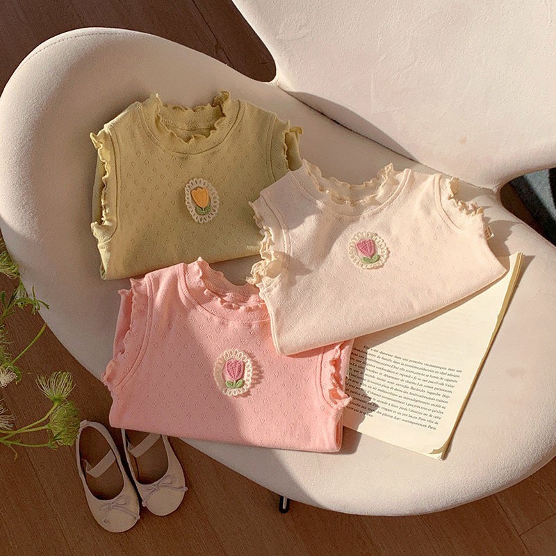 تي شيرت صيفي بدون أكمام للأطفال من القطن مع رسومات كرتونية، سترة قصيرة الأكمام للفتيات بألوان متعددة - Image 4