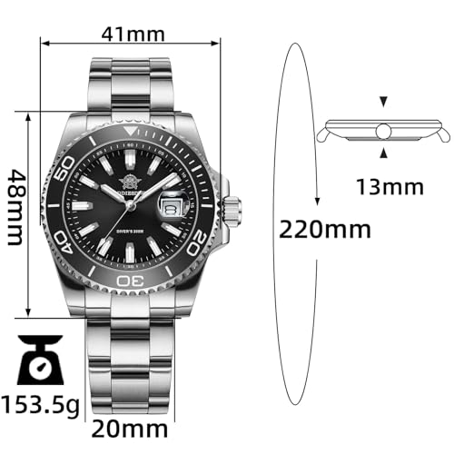 ADDIESDIVE 41 MM Dive Watches for Men 200 M Waterproof Large Dial Date Display Super Lume Easy to Read Black Male Watch - Image 3