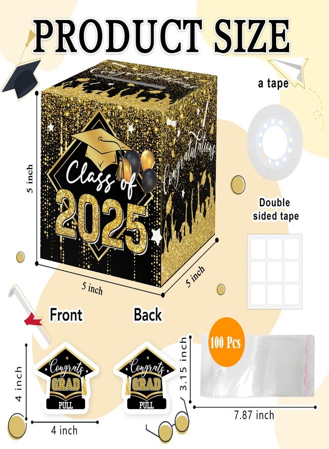 Misaidou Graduation Money Box for Cash Gift Pull, Black Gold Money Pull Box Gift 2025 Grad Suprise, Funny Graduation Party Gifts for High School College, DIY Fun Cash Box with 100Pcs Transparent Bags - Image 2
