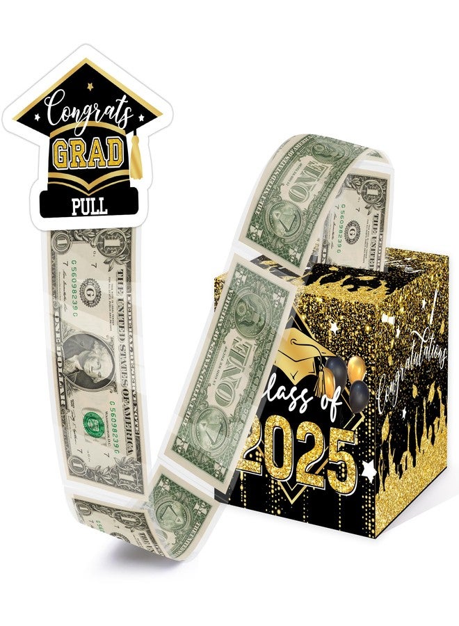 Misaidou Graduation Money Box for Cash Gift Pull, Black Gold Money Pull Box Gift 2025 Grad Suprise, Funny Graduation Party Gifts for High School College, DIY Fun Cash Box with 100Pcs Transparent Bags - Image 1