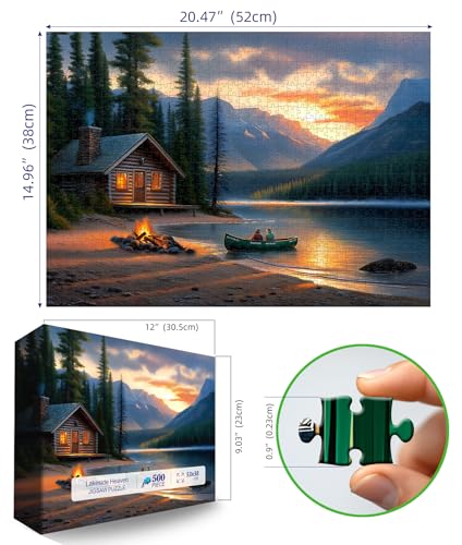Blueforest Mountain Lake 500 Piece Puzzle for Adults Log Cabin Panoramic Therapy Jigsaw Puzzle Challenging Forest Landscape Framable Art Gift 23x15 - Image 5