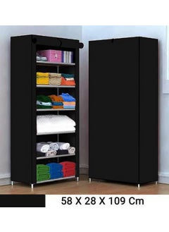 BEMITH BEMITH Collapsible Wardrobe 6 Shelves Storage Clothes Storage Rack Quick WardrobeCabinetMultipurpose Storage Rack Foldable Collapsible Fabric Organizer for Home Office Dorm Room Black  - Image 2