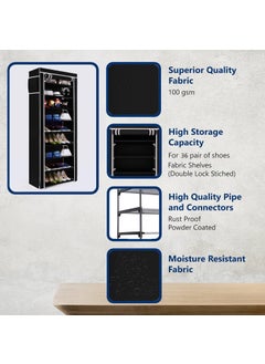 BEMITH BEMITH Collapsible Wardrobe 6 Shelves Storage Clothes Storage Rack Quick WardrobeCabinetMultipurpose Storage Rack Foldable Collapsible Fabric Organizer for Home Office Dorm Room Black  - Image 5