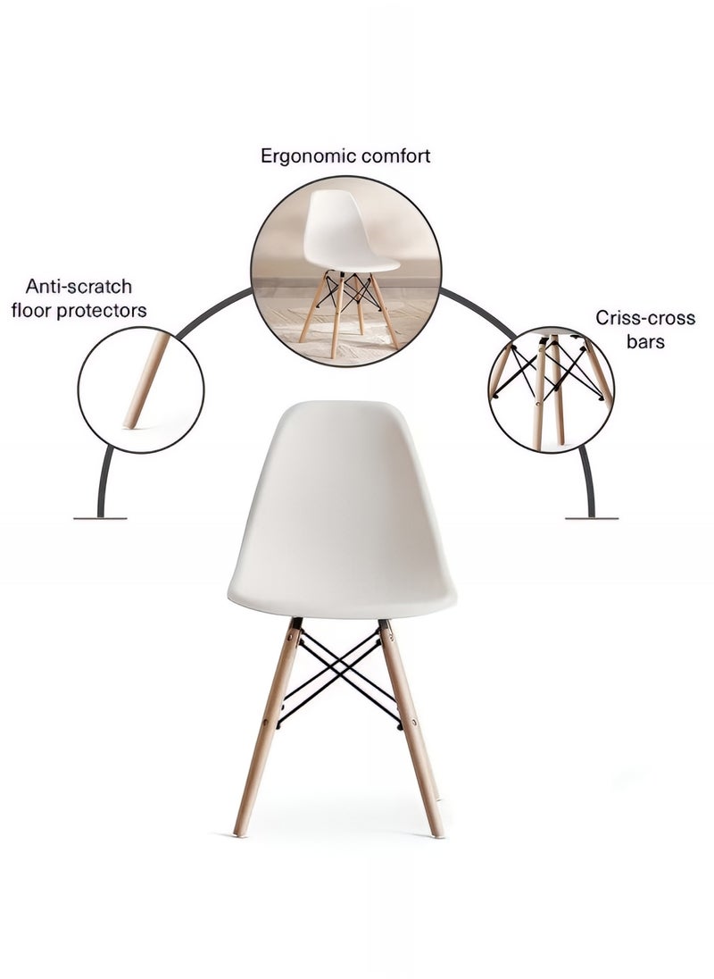 5-Piece Dining Set,Modern Square Dining Table with 4 Elegant Chairs | Solid Wood Table 80x80x73cm with 4 White Plastic Chairs and Wooden Legs