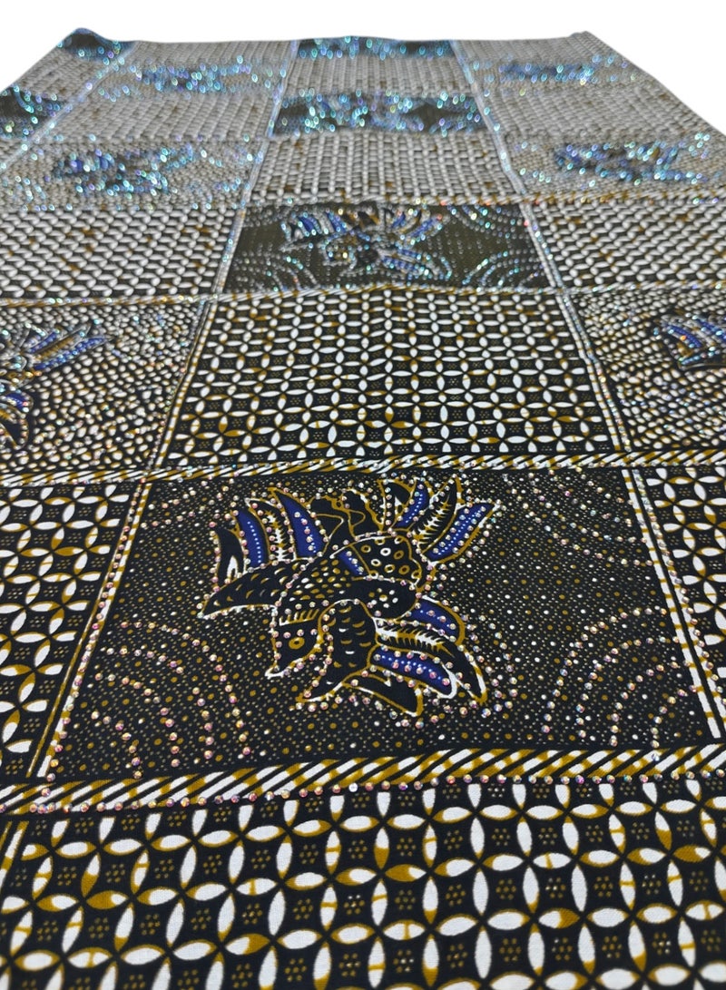 African Wax Fabrics 6 Yards With Stone 100% Cotton Ankara Print Fabric Best New Beautiful Design Multicolour Latest Fancy for Party Dress (Stone Wax) 297098 - Image 1