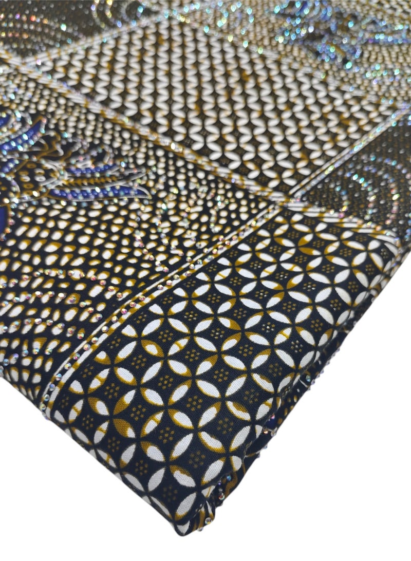 African Wax Fabrics 6 Yards With Stone 100% Cotton Ankara Print Fabric Best New Beautiful Design Multicolour Latest Fancy for Party Dress (Stone Wax) 297098 - Image 5