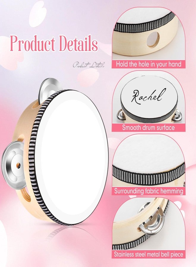 Lukmaa 24 Set 4 Inch Tambourine for Adults Tambourines Bulk Wooden Hand Held Drum with Metal Jingles, Gift Tags, Beige Ribbon Percussion Gift Musical Instrument for Church Wedding Party Favor - Image 5