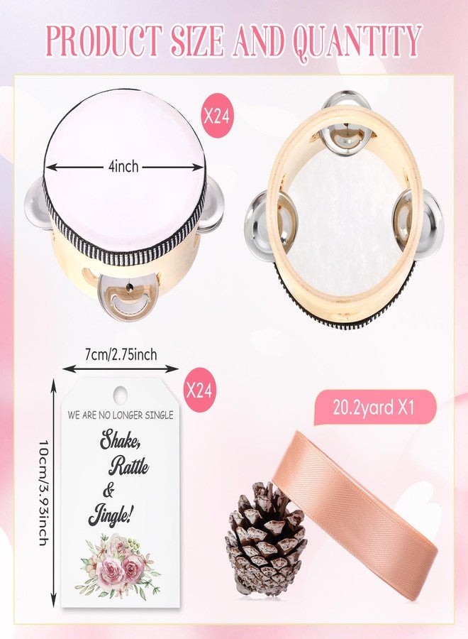 Lukmaa 24 Set 4 Inch Tambourine for Adults Tambourines Bulk Wooden Hand Held Drum with Metal Jingles, Gift Tags, Beige Ribbon Percussion Gift Musical Instrument for Church Wedding Party Favor - Image 2