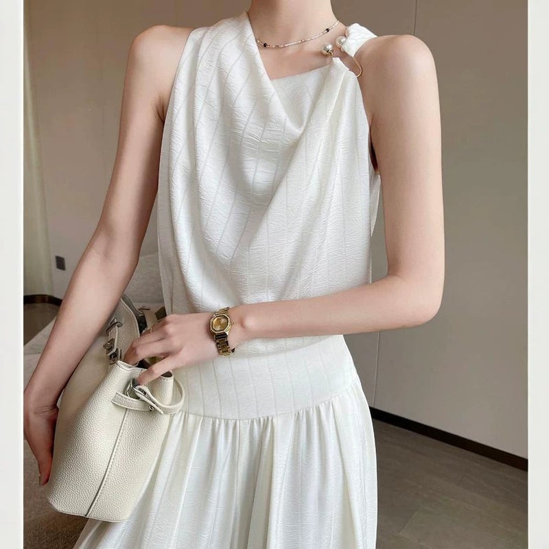 Women's Beige Summer Two-Piece Outfit with Camisole and Wide-Leg Pants - Image 2