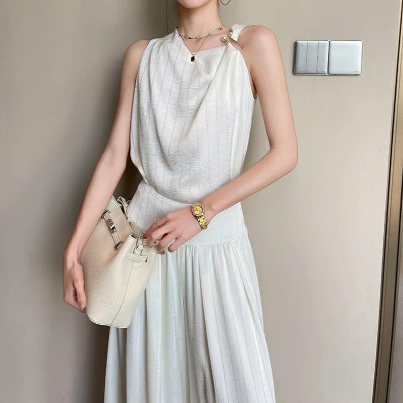 Women's Beige Summer Two-Piece Outfit with Camisole and Wide-Leg Pants - Image 4