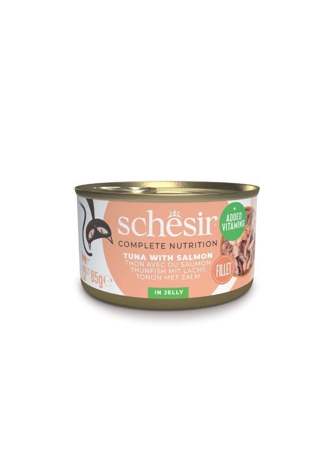 Schesir Complete & Balanced Nutrition Wet Cat Food in Jelly Can- Tuna With Salmon 12x85g - Image 2