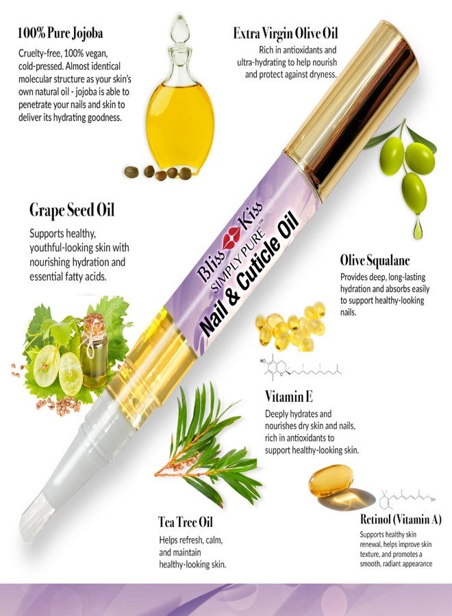 Bliss Kiss | 1 Lavender Vanilla | Nail Oil Cuticle Pen w/Vitamin E & Jojoba⏤Nail Strengthener Nail Growth Serum for Brittle Peeling Breaking Thin Nails - Image 2