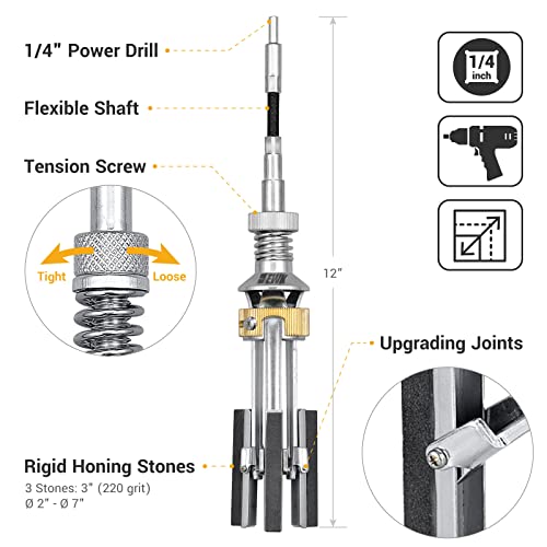 EWK 2" to 7" 3 Stones Engine Cylinder Hone Tool Adjustable Cylinder Deglazer Piston Honer 220 Grit - Image 2