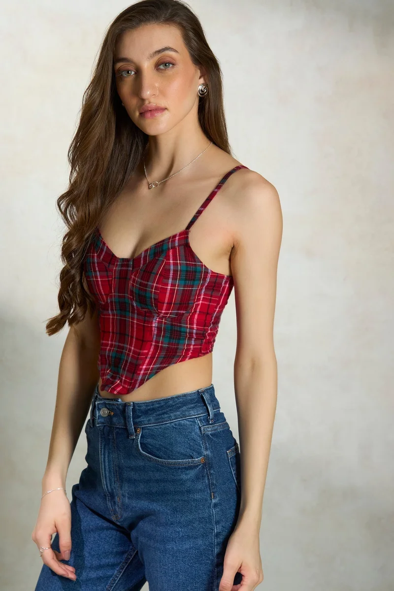 Virgio Cotton Checked Vacation Corsets for Women