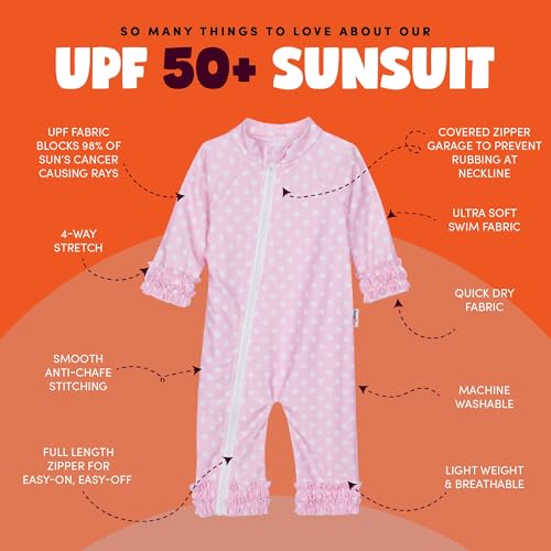 SwimZip Sunsuit Swimsuit with UPF 50 UV Protection by SwimZip,Pink,0-6 Months - Image 2