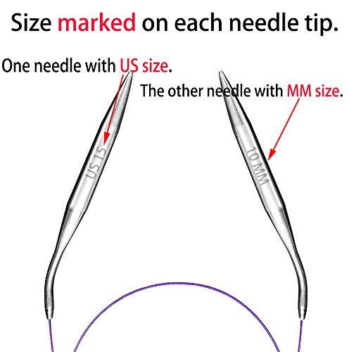 Seawhisper Circular Knitting Needles Set Round Needle Metal Magic Loop 40 Inch Size 15 11 9 7 4 1.5 - Image 3