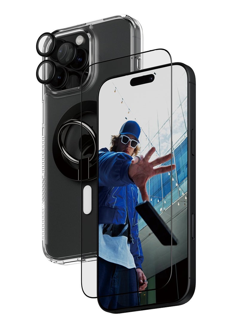 PanzerGlass® 4-in-1 Protection Bundle for iPhone 16 Pro Max, Magsafe compatible HardCase, Ultra-Wide Fit Screen Protector, HoopsTM camera lens Protector, Magnetic ring mount - with mounting aid for easy installation