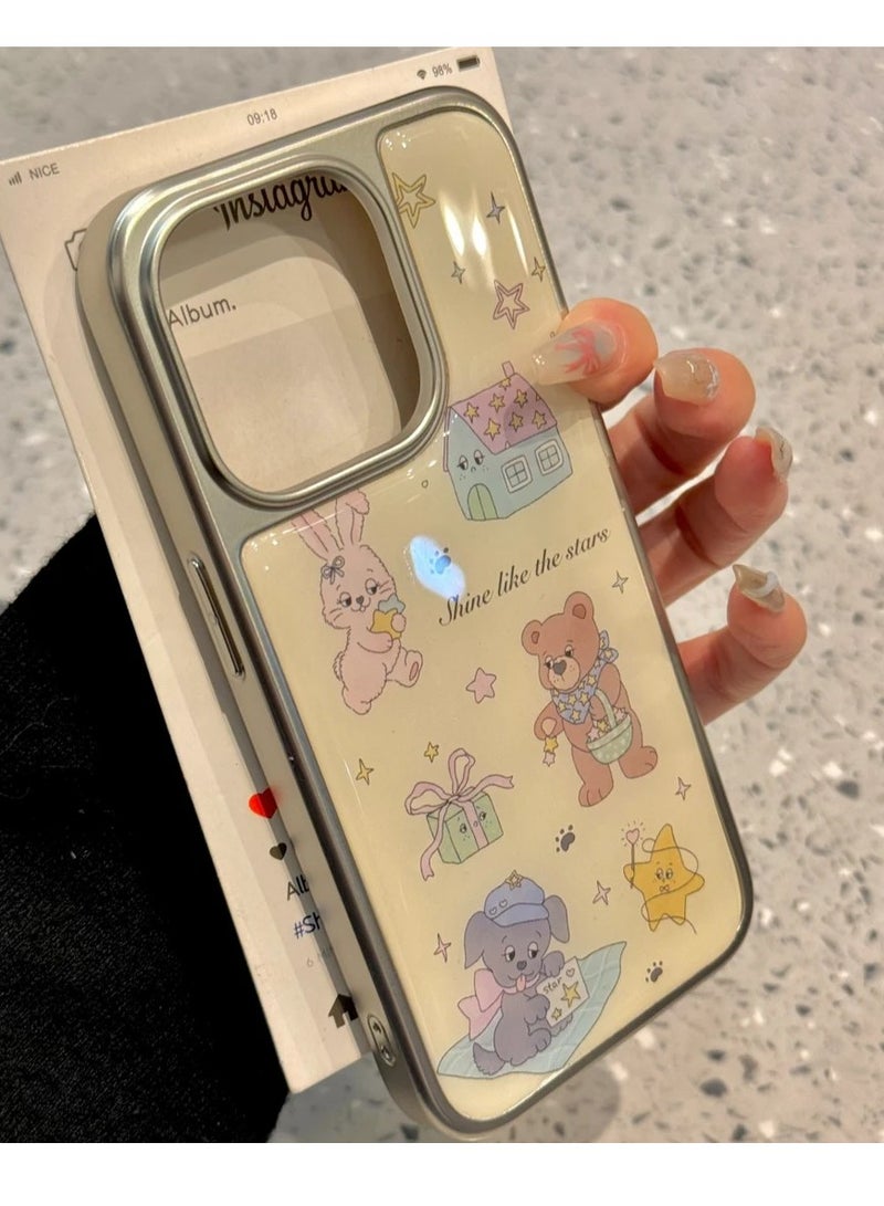 NIBEMINENT Cute Bow Tie Bear Protective TPU Case Cover For IPhone 16 Plus, Rabbit Teddy