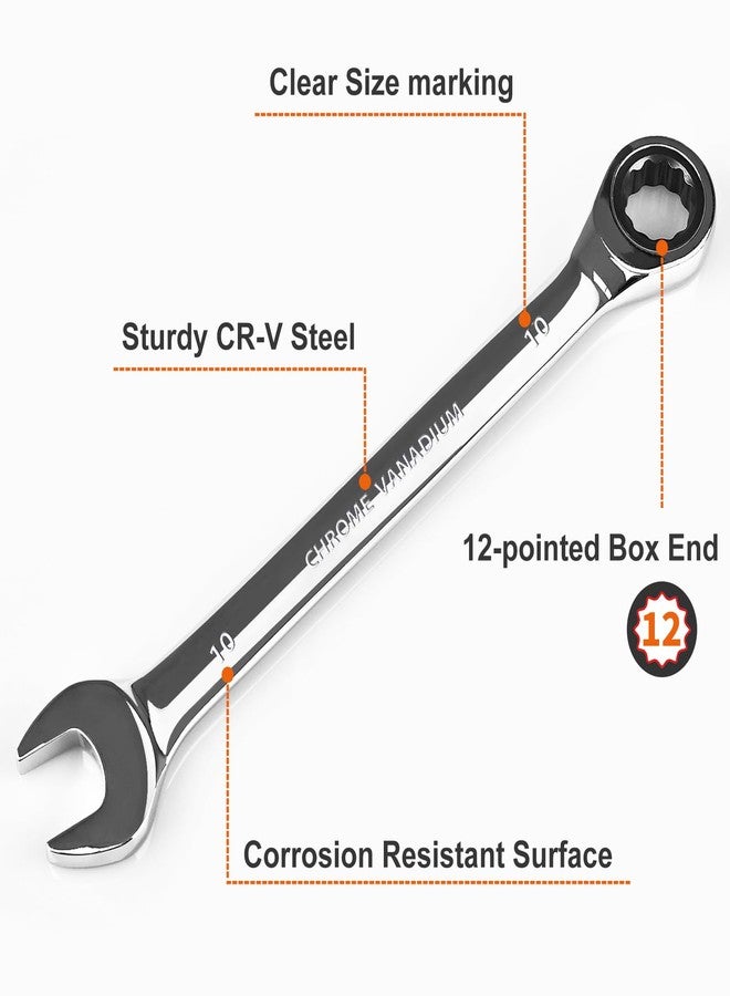 Egofine 10mm Ratchet Wrench, Ratcheting Combination Wrench Metric 10mm Wrench, Industrial Grade Gear Spanner with 12-Point Design, 72-Tooth Ratchet, Chrome Vanadium Steel - Image 2