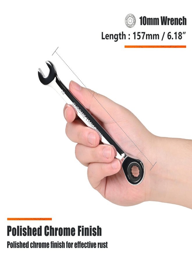 Egofine 10mm Ratchet Wrench, Ratcheting Combination Wrench Metric 10mm Wrench, Industrial Grade Gear Spanner with 12-Point Design, 72-Tooth Ratchet, Chrome Vanadium Steel - Image 3