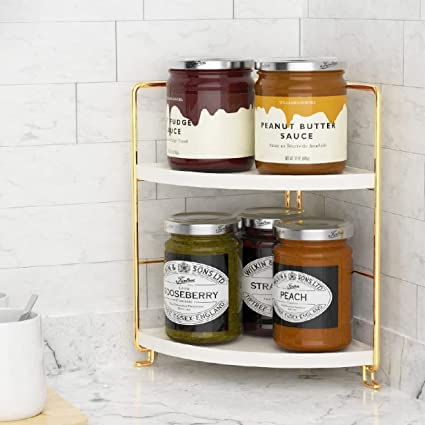 Kitwe 2Tier Bathroom Corner Counter Organizer Makeup Storage Shelf Vanity Tray Bathroom Sink Countertop Organizer - Image 1