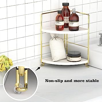 Kitwe 2Tier Bathroom Corner Counter Organizer Makeup Storage Shelf Vanity Tray Bathroom Sink Countertop Organizer - Image 4