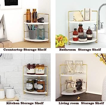 Kitwe 2Tier Bathroom Corner Counter Organizer Makeup Storage Shelf Vanity Tray Bathroom Sink Countertop Organizer - Image 5