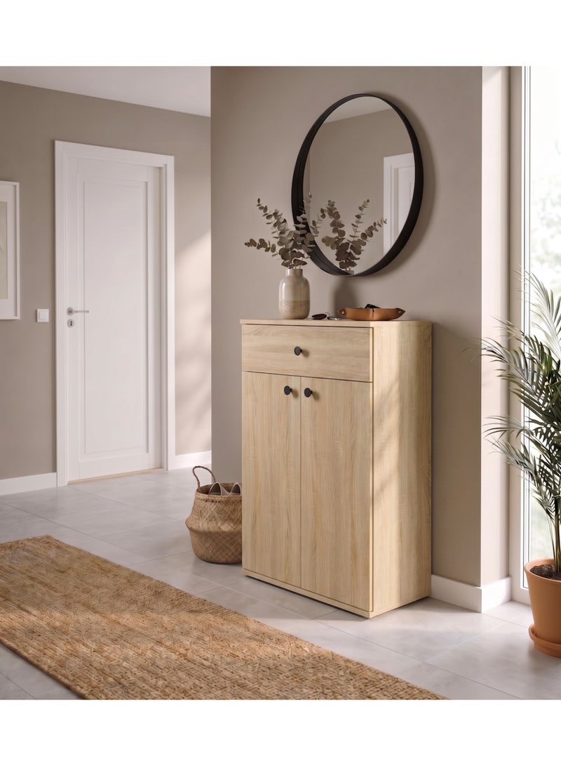 Furniture Store Modern shoe rack/shoe cabinet with a wide drawer and 5 shelves, MDF, in light wood color with white, high-quality finish, from Furniture Store. - Image 1