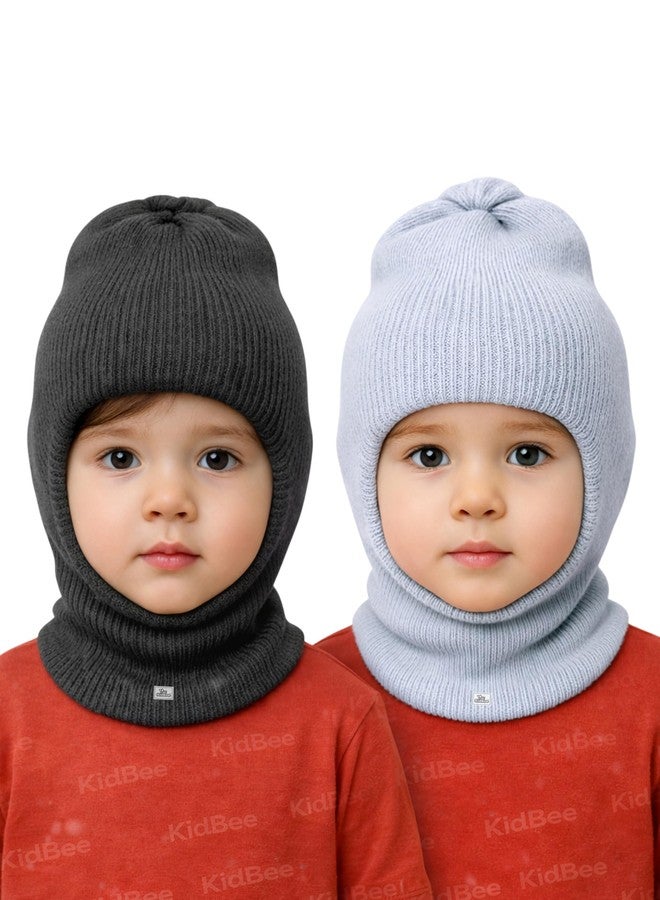 Kidbee Baby Boys & Girls Soft Wool/Woolen Monkey Winter Cap (Pack of 2) (in, Age, 4 Years, 5 Years, Darkgrey,LightGrey) - Image 1