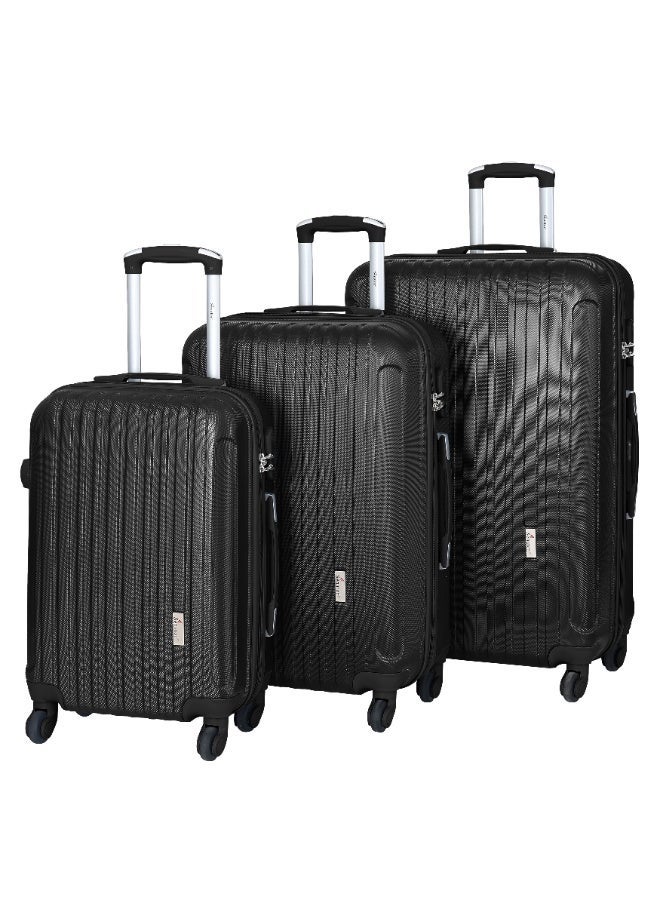 SENATOR Hard Case Travel Bags Trolley Luggage Set of 3 ABS Lightweight Suitcase with 4 Spinner Wheels KH132, Black - Image 1