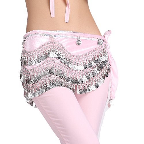 ZLTdream Women's Belly Dance Wave Shape Hip Scarf With Silver Coins Pink - Image 5