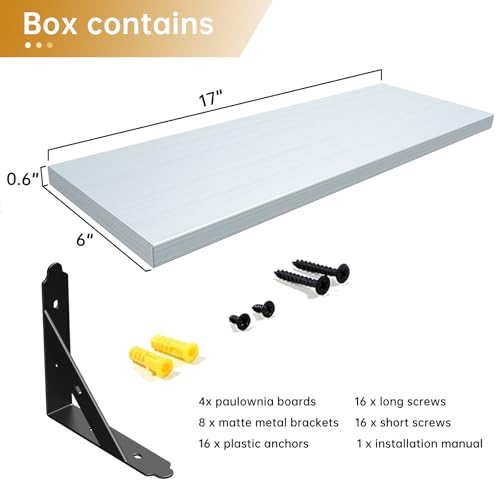 ROMGUAR CRAFT Wood Floating Shelves Set of 4, Rustic Storage Decor Wall Shelves, Wall Mounted Shelf for Living Room, Bedroom 17" x 6", Light Grey - Image 3