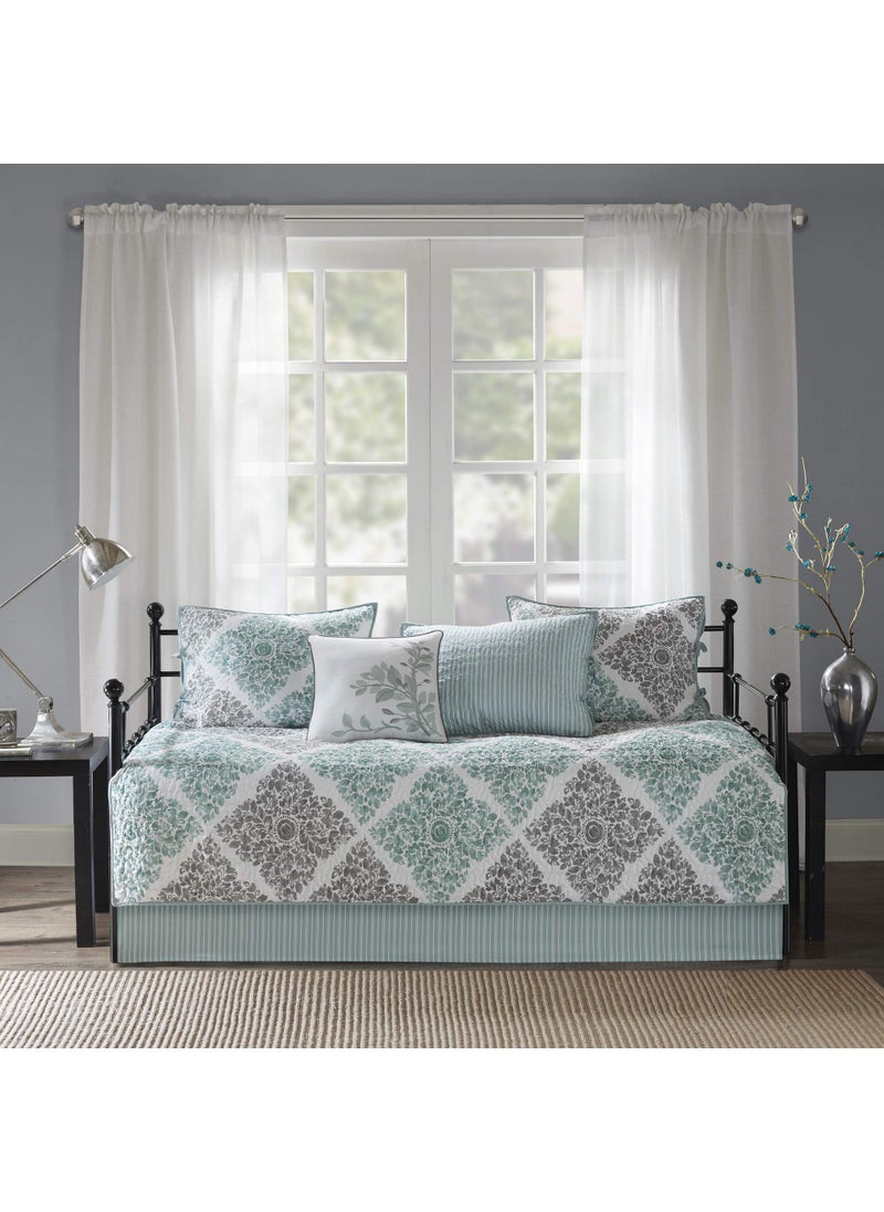 madison park Madison Park Daybed Cover Set  Double Sided Quilting Casual Design All Season Bedding with Bedskirt Matching Shams Decorative Pillow 75x39 Diamond Aqua 6 Piece 