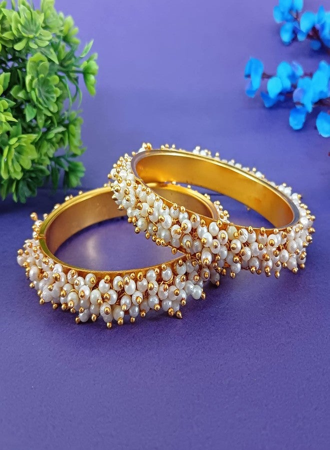 Efulgenz Indian Bangles for Women Indian Jewelry Boho Vintage Antique Indian Faux Pearl Beaded Bracelets Bangle Set for Women. - Image 2