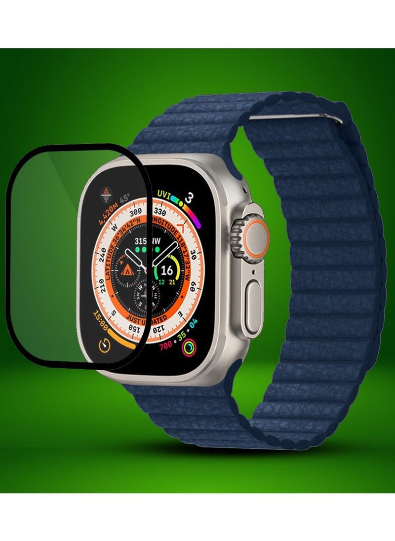 CATANES 2 Packs For Apple Watch Band 49mm Leather Loop Band Magnetic Watch Strap Wristband and 3D Screen Protector Blue  - Image 2